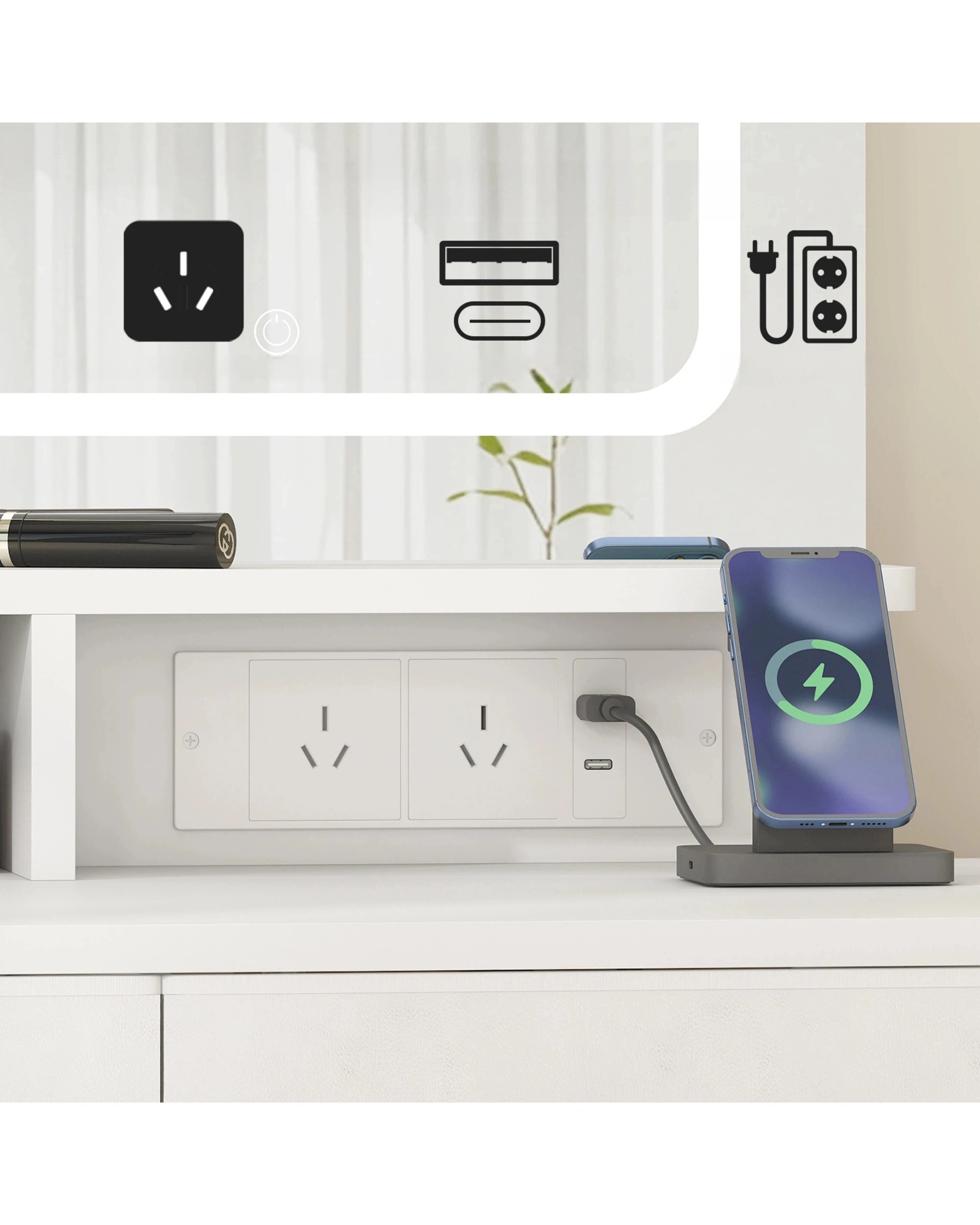 6 Advwin Dressing Table Set LED Light Charging Station Glass Cabinet Tabletop - White, 6 of 8