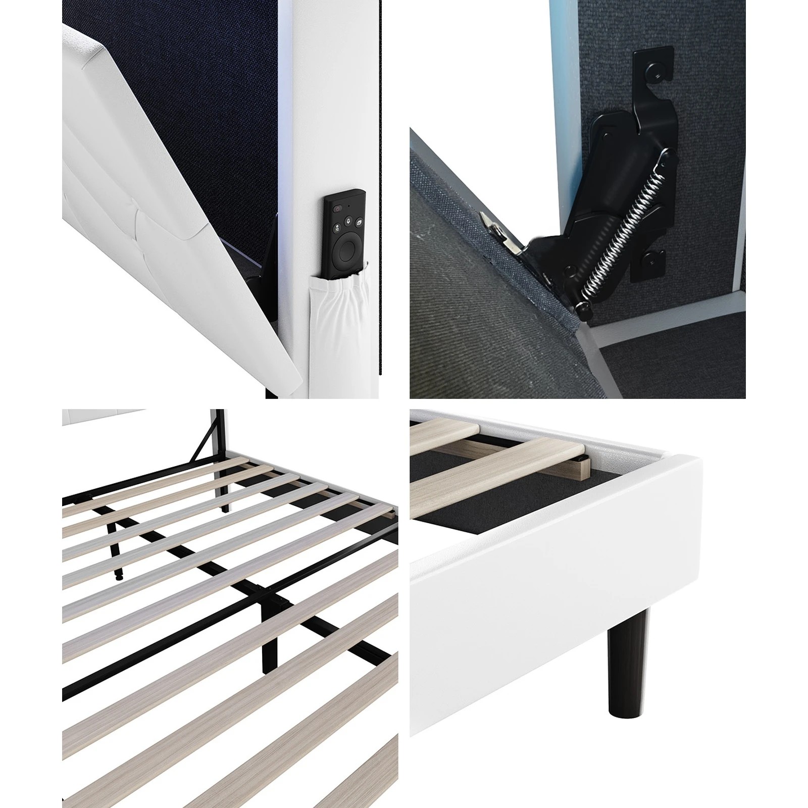 6 Oikiture Bed Frame Double Size with LED Storage Bedhead - White, 6 of 9