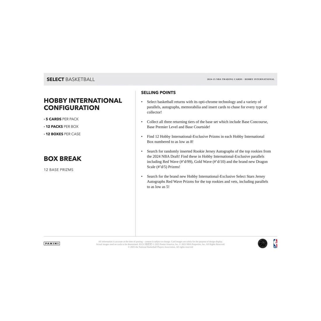 5 Panini 2024 / 2025 NBA Select Basketball International Hobby Pack, 5 of 5