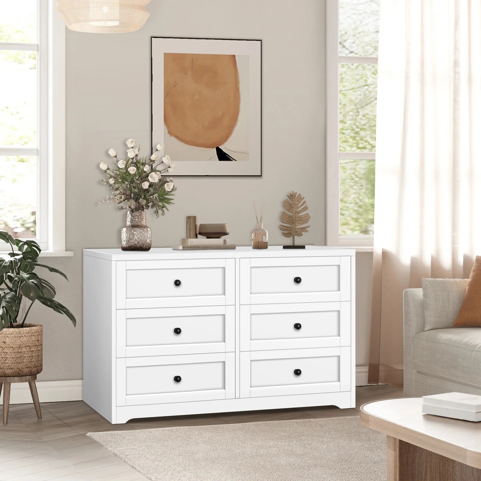 10 Alfordson 6 Chest of Drawers Bedside Table Hamptons Bedroom Storage Cabinet - White, 10 of 10