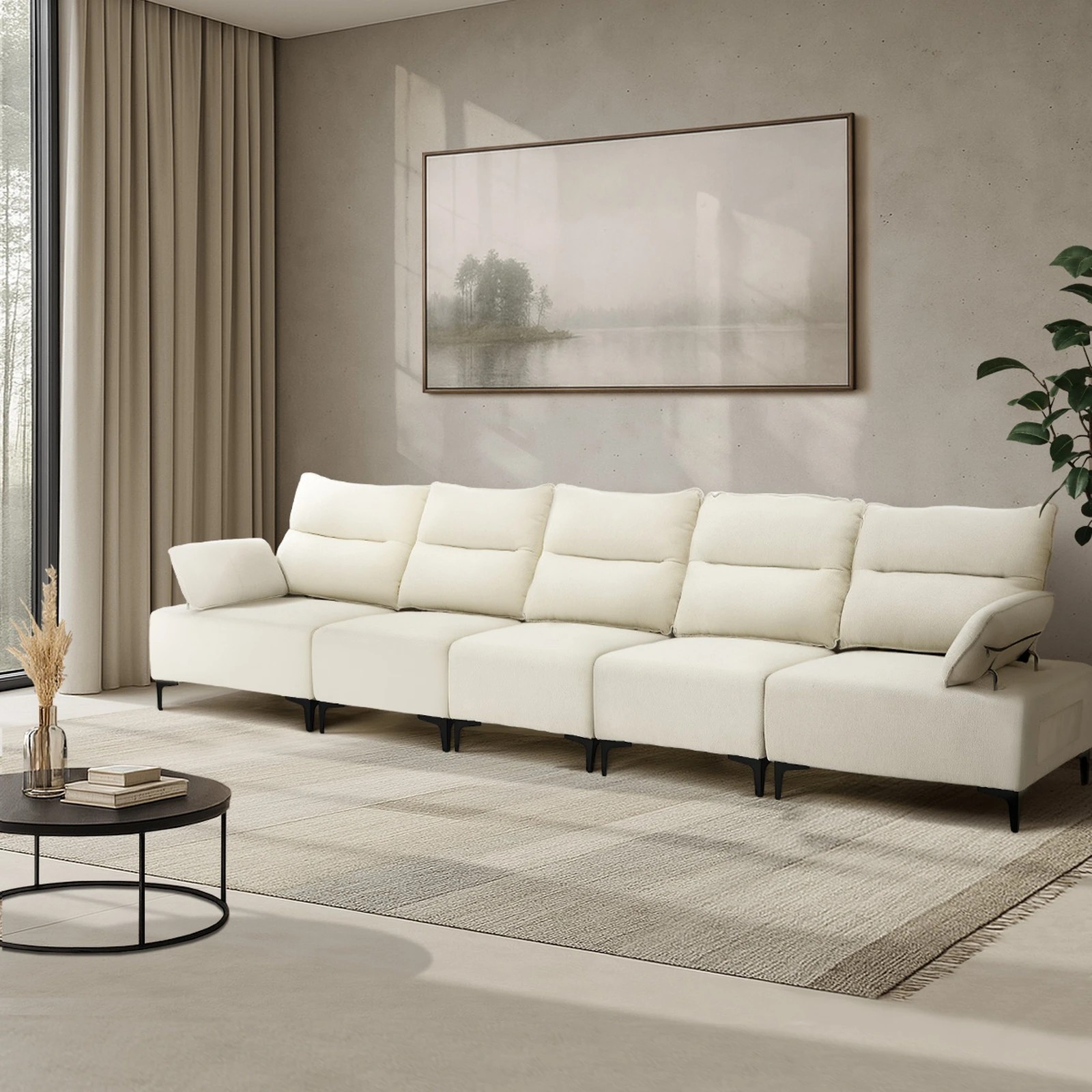 4 Oikiture 5 Seater Couch Sofa Chenille Adjustable Armrest - Beige, 4 of 10