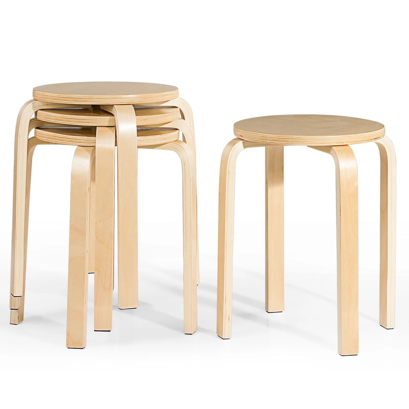 1 Costway 4PCS Wood Stacking Stool Round Dining Chair, 1 of 3
