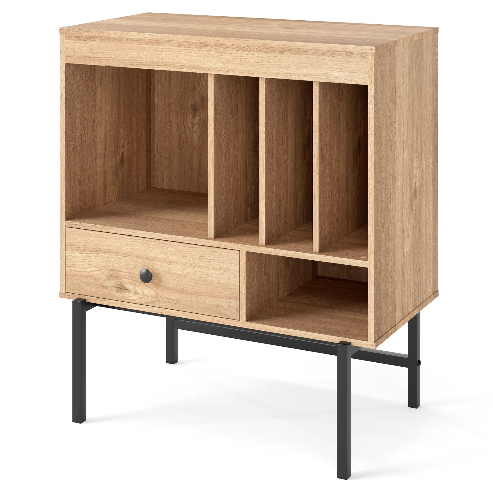 1 Costway Record Player Stand Vinyl Storage Cabinet w/Album Holders Turntable Stand - Black, 1 of 8
