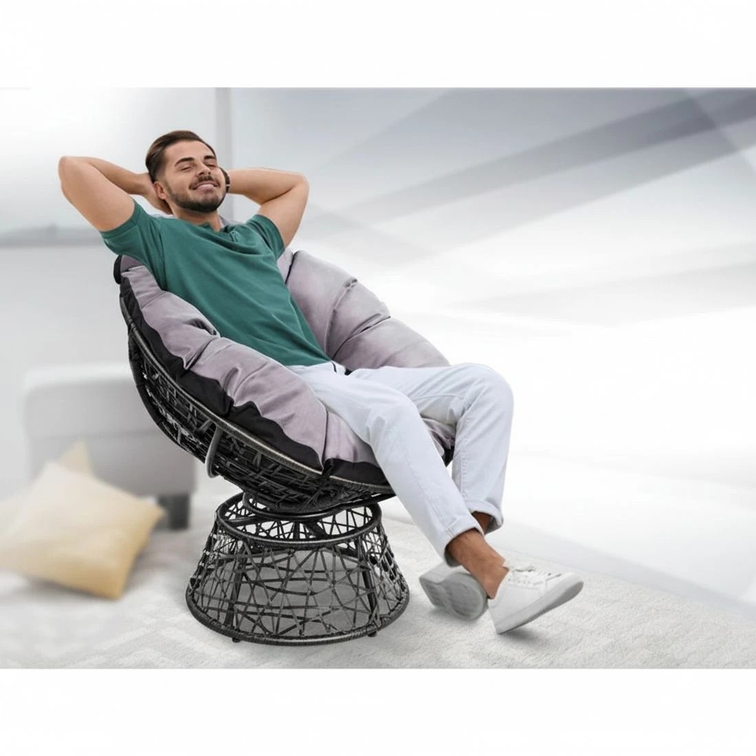 5 Gardeon Outdoor Chairs Outdoor Furniture Papasan Chair Wicker Patio Garden - Black, 5 of 8