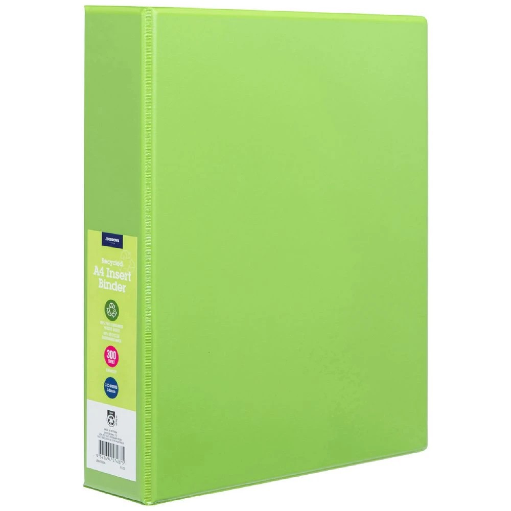 1 J.Burrows Insert Binder A4 3 D-Ring 38mm Green, 1 of 6