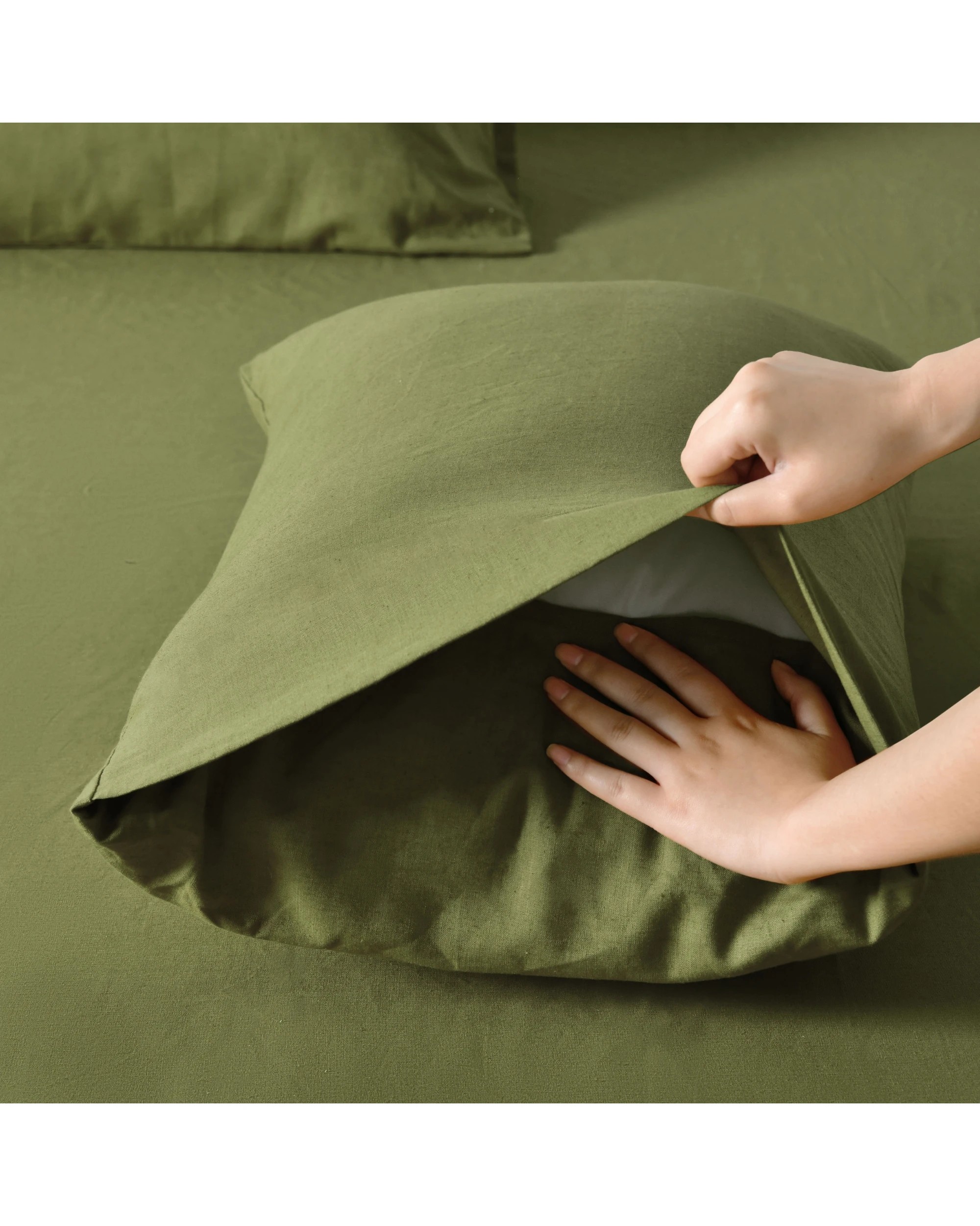 6 Dreamaker Linen Cotton Quilt Cover Set - Single Bed - Olive, 6 of 8