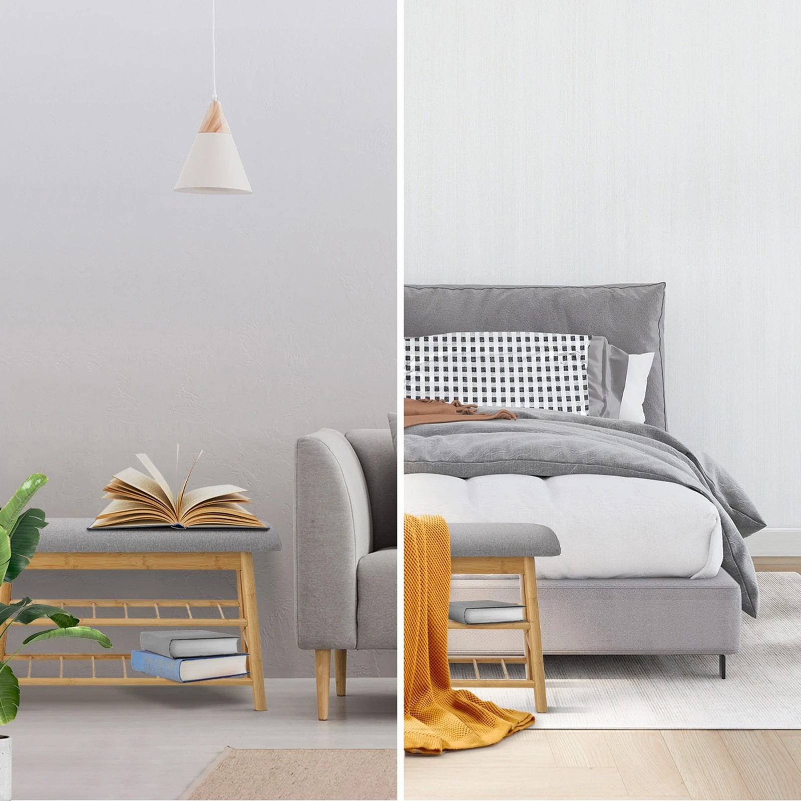 4 Oikiture Shoe Storage Bench Bamboo Shoes Rack Cabinet Shelf Organiser Stool 70cm
 - Natural, 4 of 9