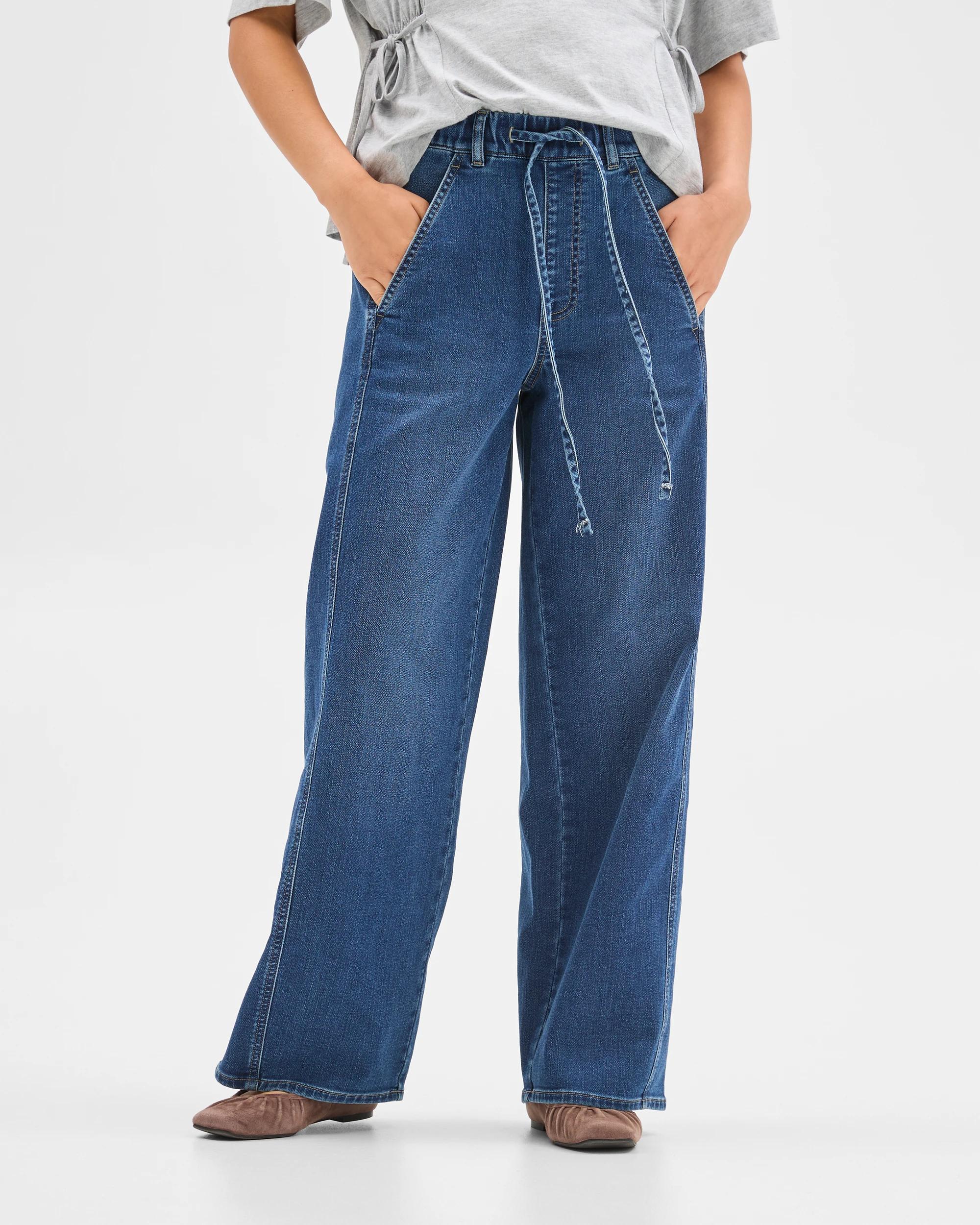 1 Target Denim Pull On Wide Leg Knit Denim Jeans MID INDIGO, 1 of 6
