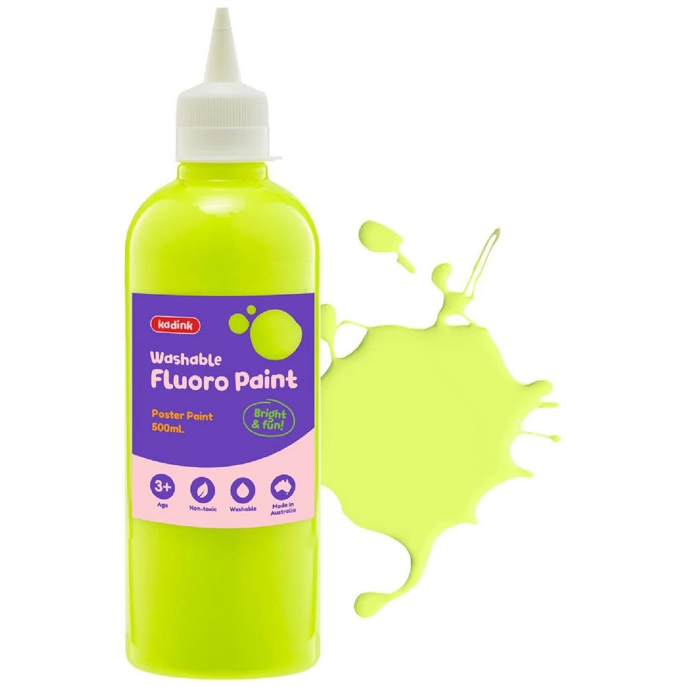 1 Kadink Washable Fluoro Poster Paint 500mL Yellow, 1 of 2