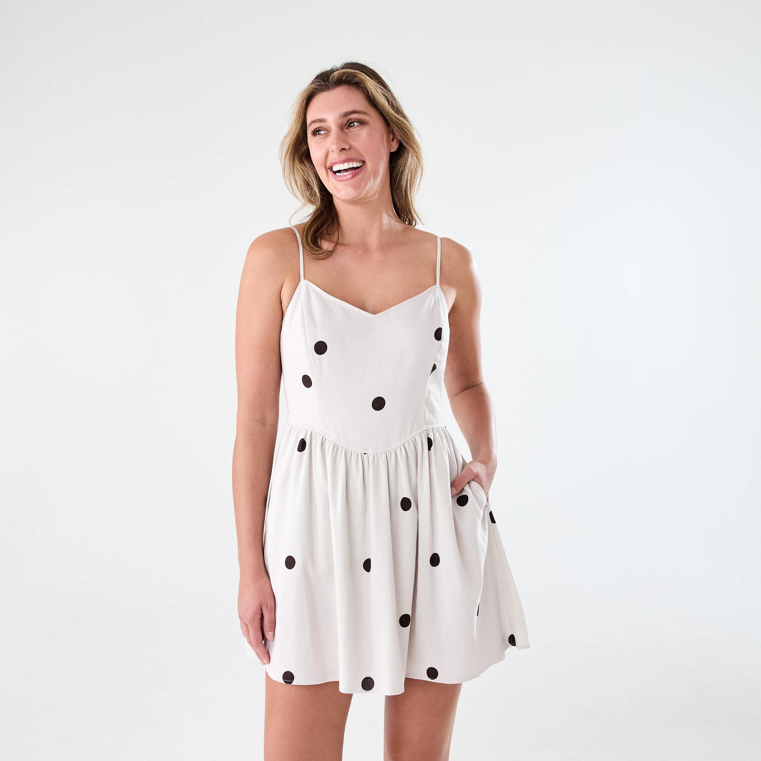 1 Sleeveless Bodice V-Neck Mini Dress Choc Nat, 1 of 9