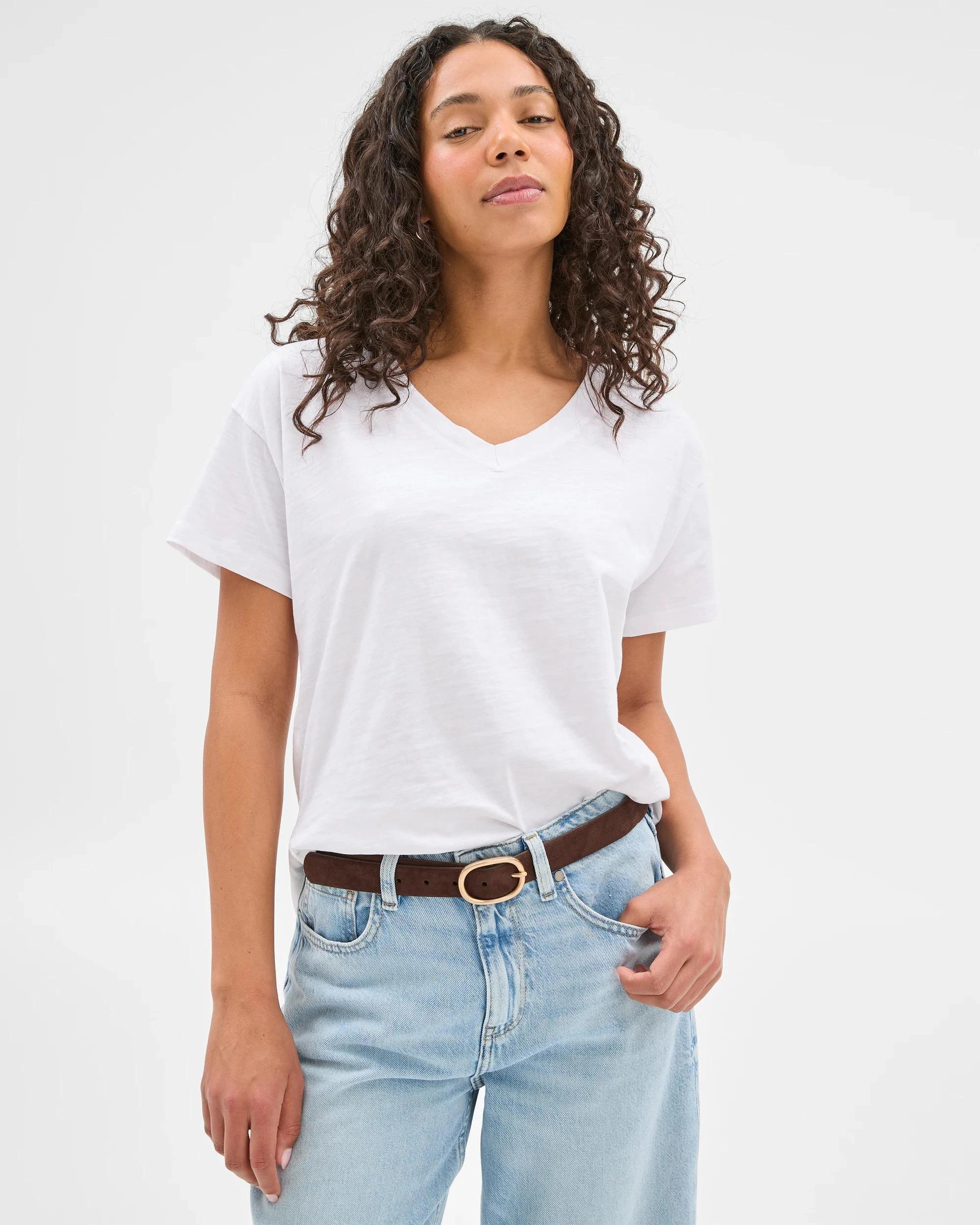 1 Target Australian Cotton Relaxed Slub V-Neck T-Shirt WHITE, 1 of 6