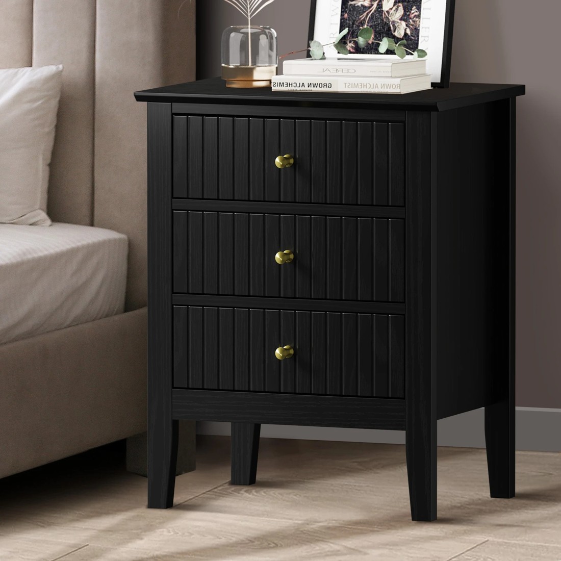 2 Oikiture Bedside Table 3 Drawers Side End Storage Furniture Nightstand
 - Black, 2 of 10