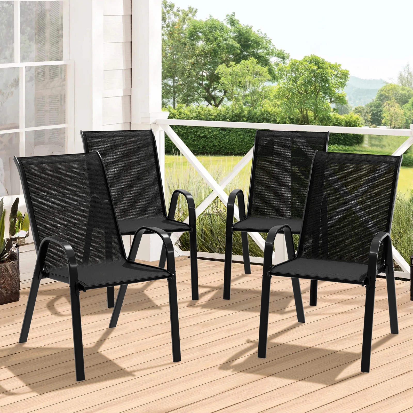 2 Alfordson 4x Outdoor Lounge Chairs Patio Dining Furniture Garden Stackable - Black, 2 of 10