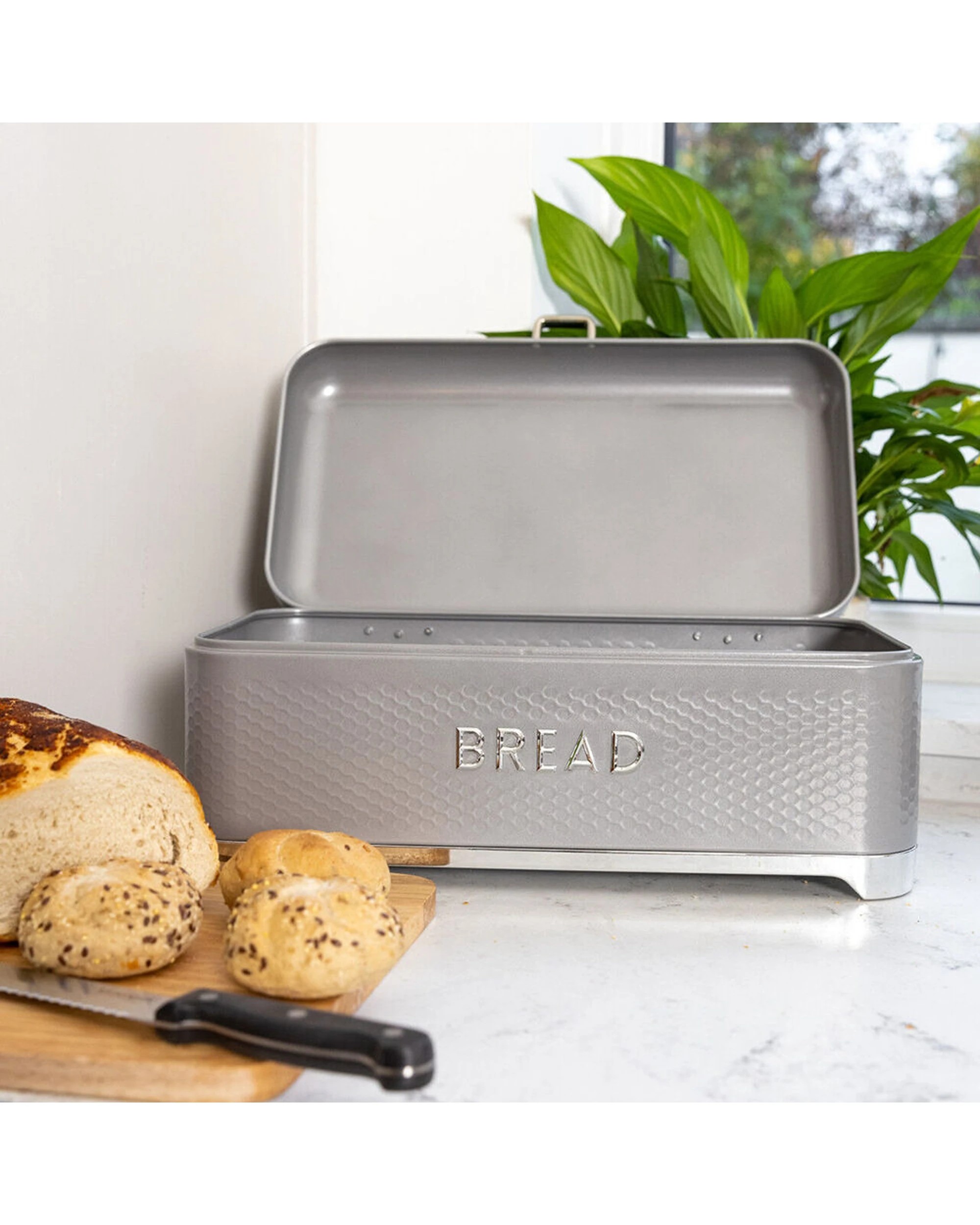 7 Kitchen Craft Lovello Carbon Steel Textured Bread Bin Storage Container 42x22cm Shadow - Grey, 7 of 7