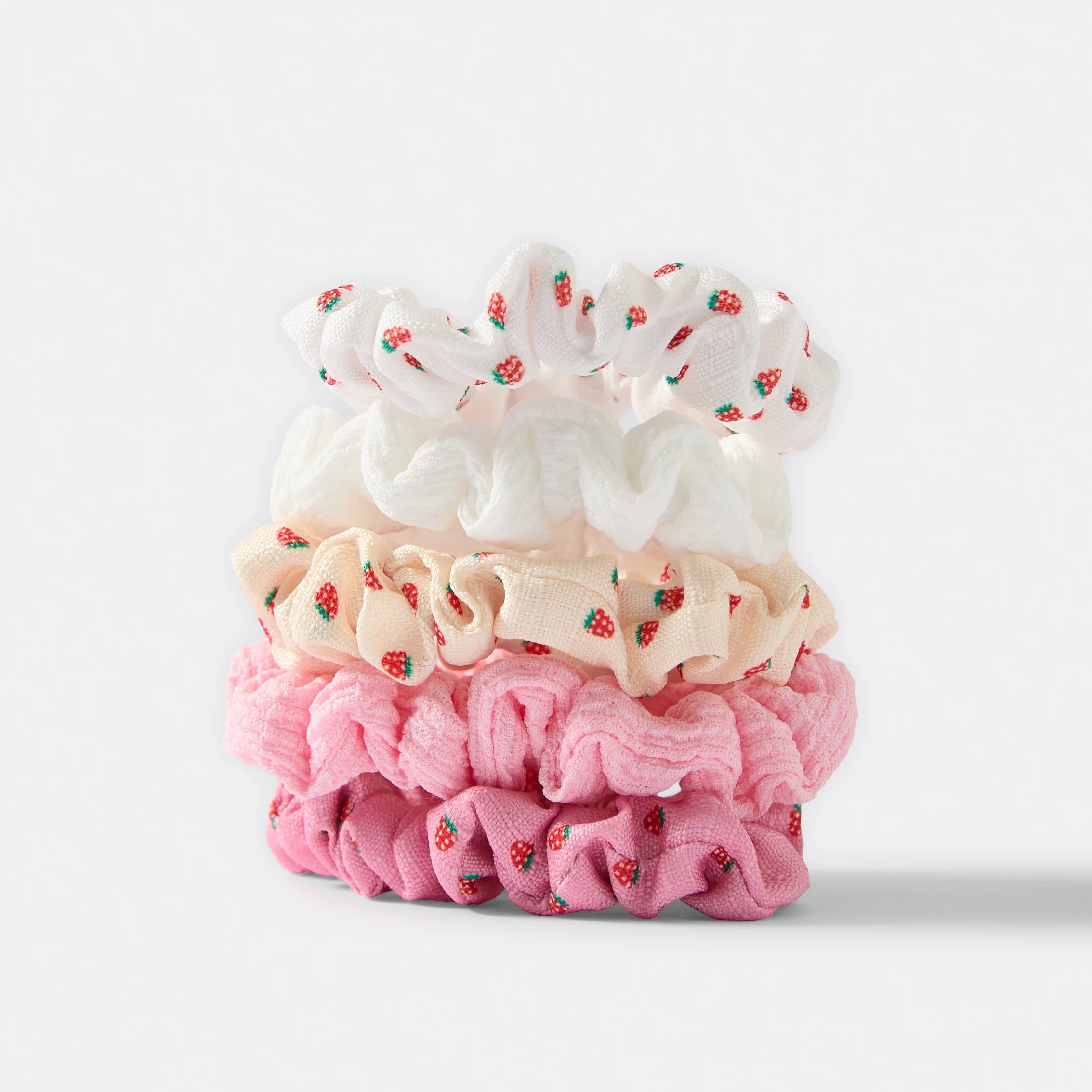 3 5 Pack Mini Strawberry Print Hair Scrunchies, 3 of 5