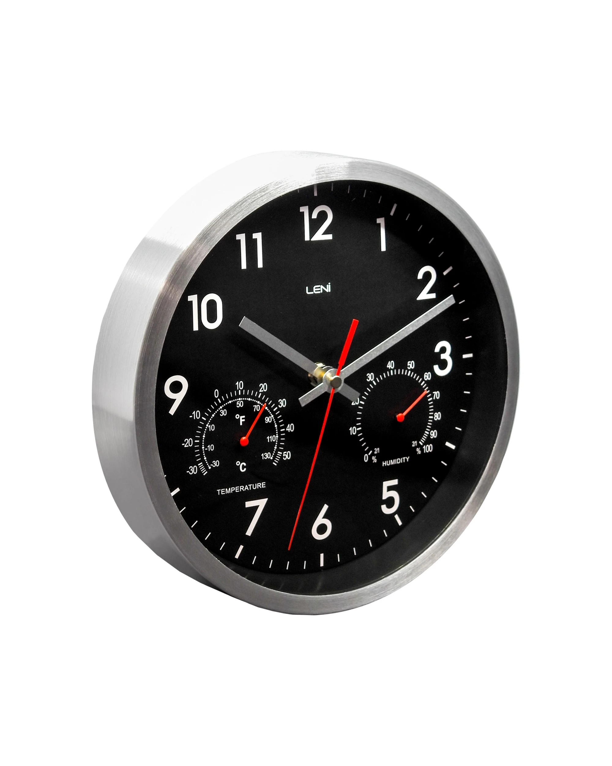 3 Leni 25cm Aluminium Wall Clock With Temperature And Humidity Silent Black - Black, 3 of 4