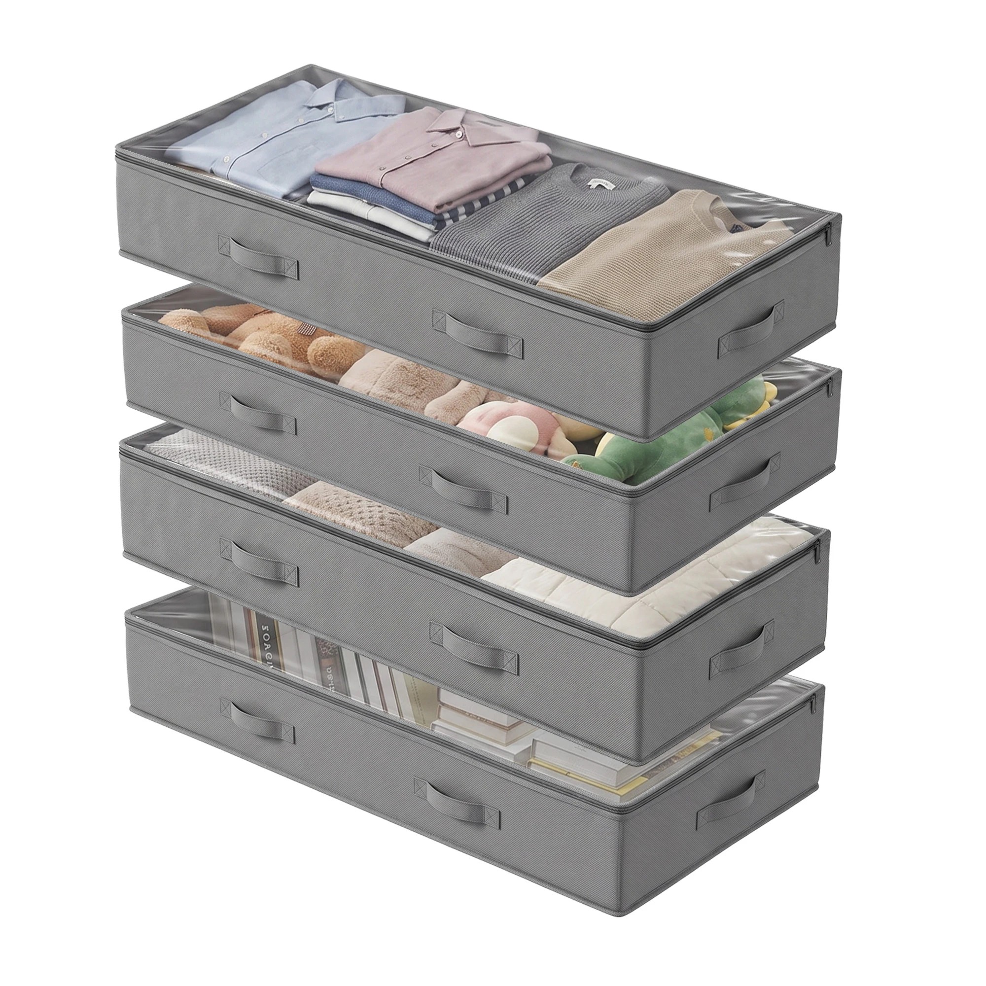 1 Artiss 4X Under Bed Storage Boxes Containers 90L Fabric - Grey, 1 of 9