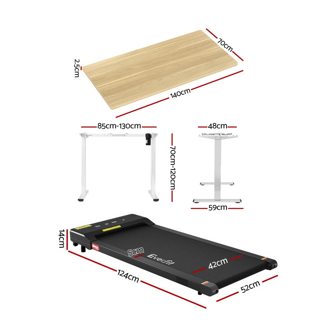 2 Artiss Electric Treadmill with 140cm Automatic Standing Desk Walking Pad 400mm - Multi, 2 of 2
