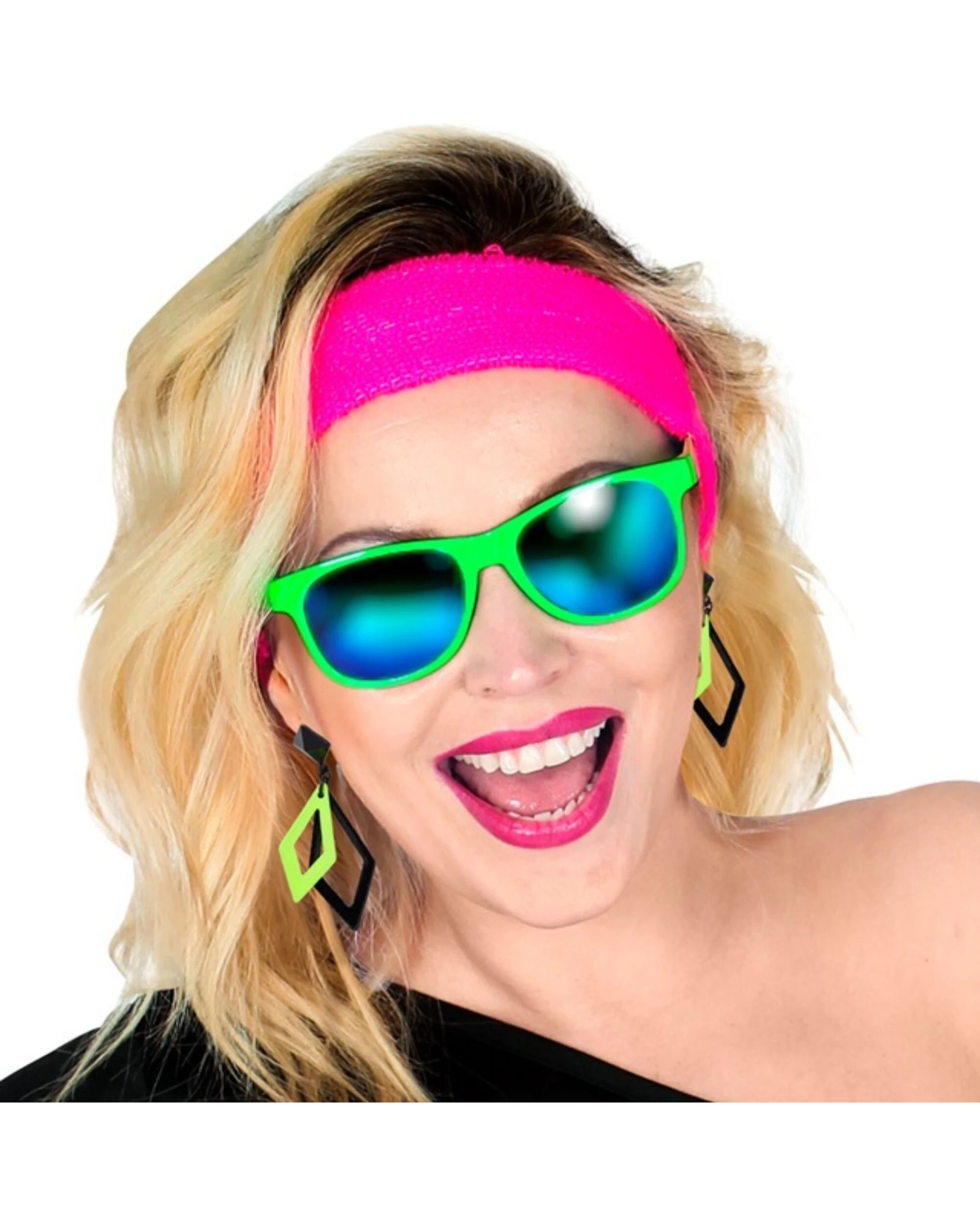 2 Widmann 80's Black And Neon UV Glow Earrings - One Size - Green, 2 of 4