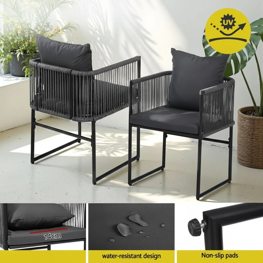 5 Gardeon 5PC Outdoor Dining Set Table and Chairs Patio Furniture Garden Bistro Set - Black, 5 of 6