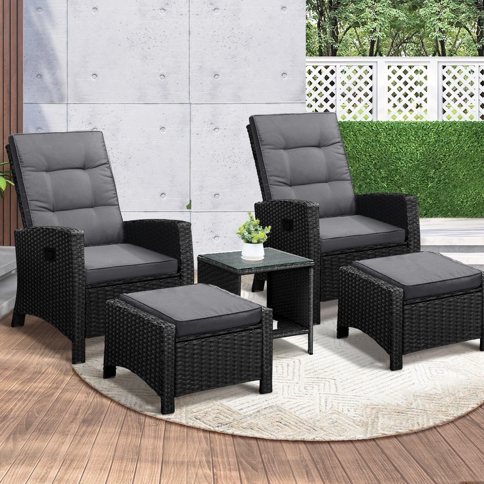 10 Livsip Outdoor  Recliner Chair & Table Set Wicker Lounge Patio Furniture Setting
 - Black, 10 of 10