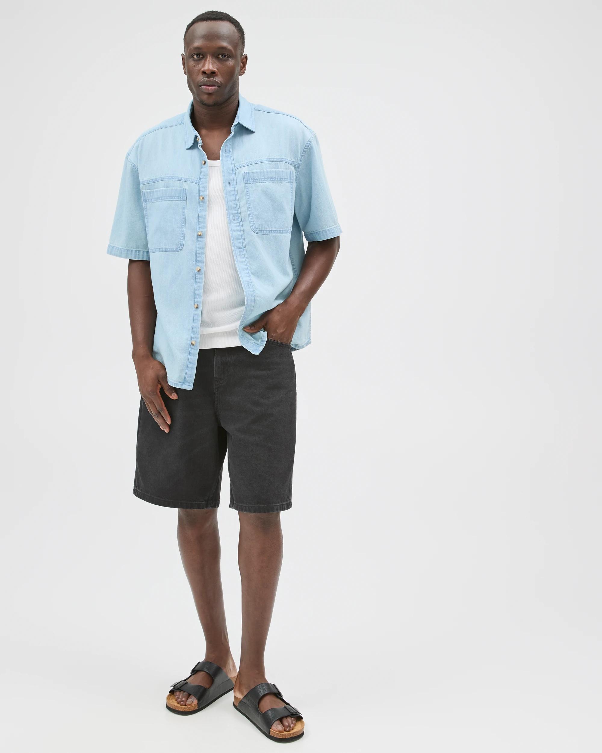 2 Commons Plain Boxy Fit Denim Shirt MID BLUE, 2 of 7