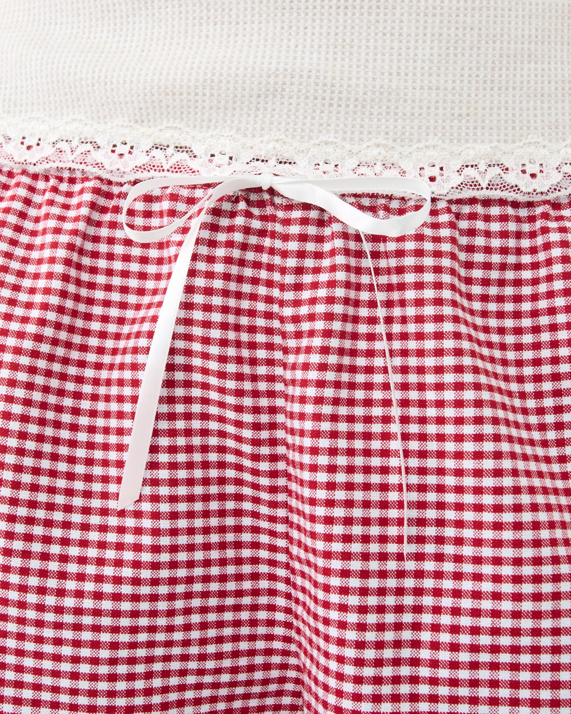 5 Cotton Yarn Dyed Lace Trim Woven Shorts Red Ging, 5 of 8