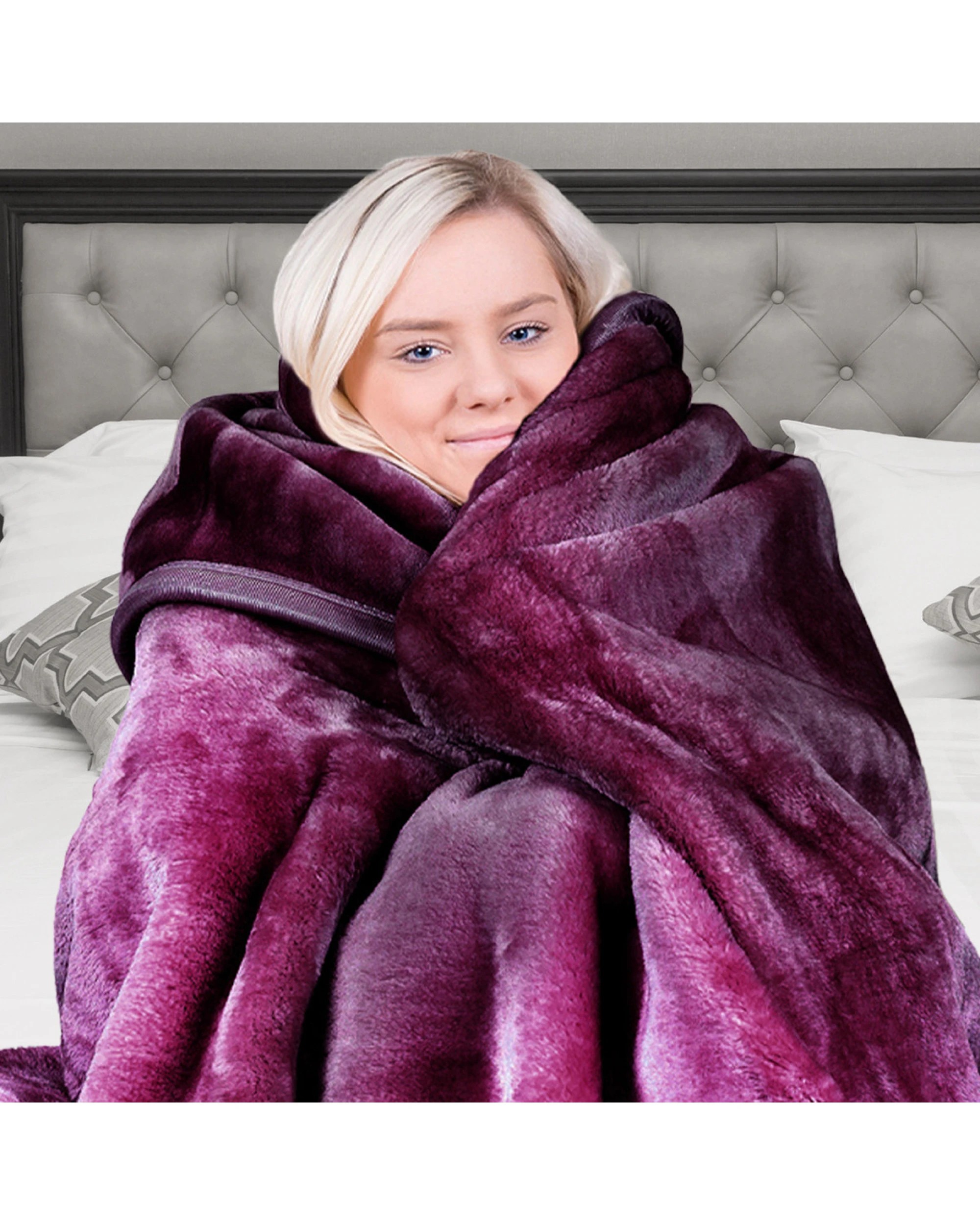 8 Laura Hill 600-gsm Mink Blanket Double-sided Soft Plush Bed Faux Throw Rug Wine Purple
 - Queen Bed, 8 of 8