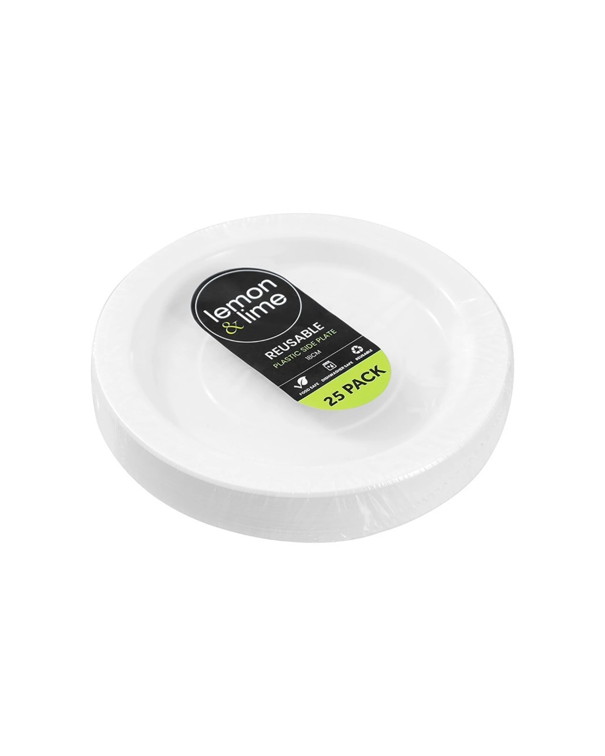 2 Lemon & Lime 400pc Reusable Plastic Side Plate Round 18cm Set - White, 2 of 6
