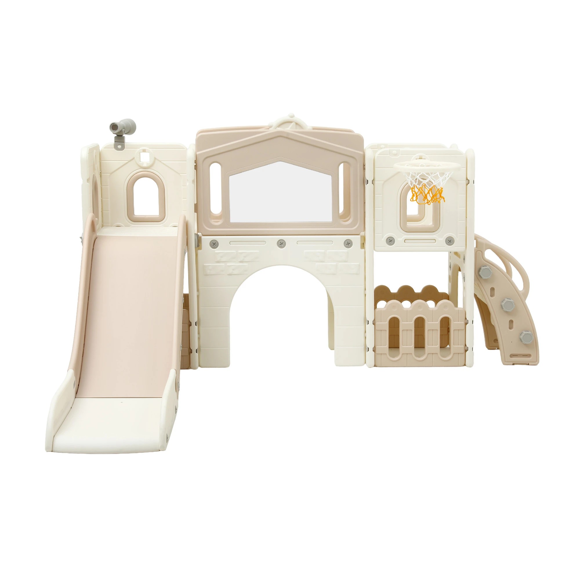 4 Keezi Kids Slide Set Indoor Toddler Playset With Basketball Hoop And Drawing Board - Beige, 4 of 9