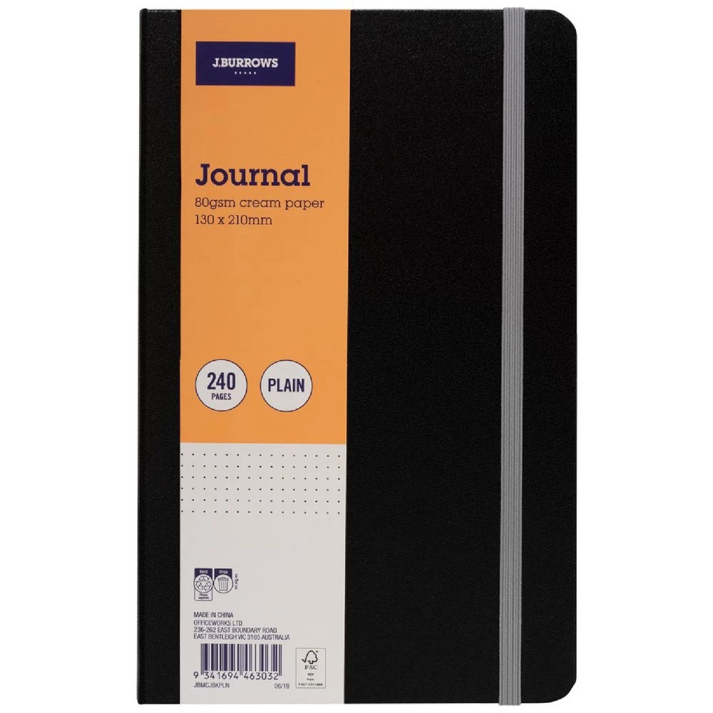 1 J.Burrows Medium Journal Plain 240 Page Black, 1 of 4