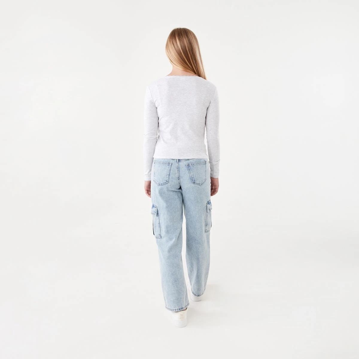 6 Long Sleeve Rib Top with Lace Kgry Marle, 6 of 8