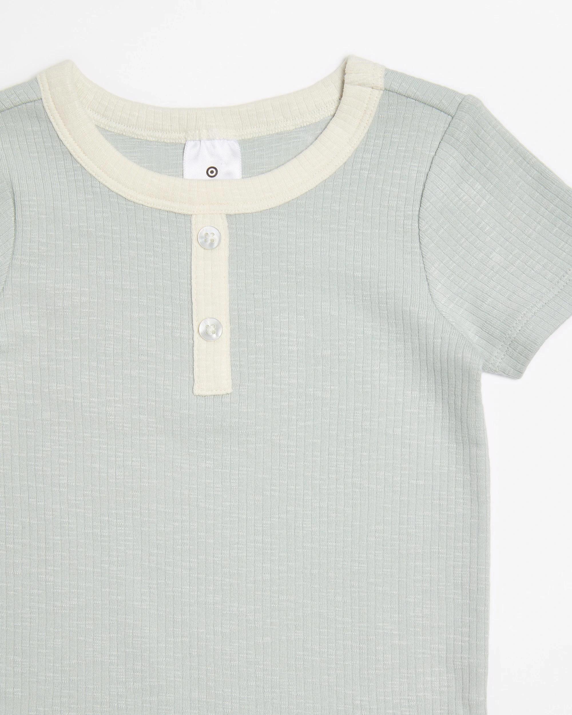 2 Target Baby Short Sleeve Rib Henley Bodysuit MISTY BLUE AQUA, 2 of 3