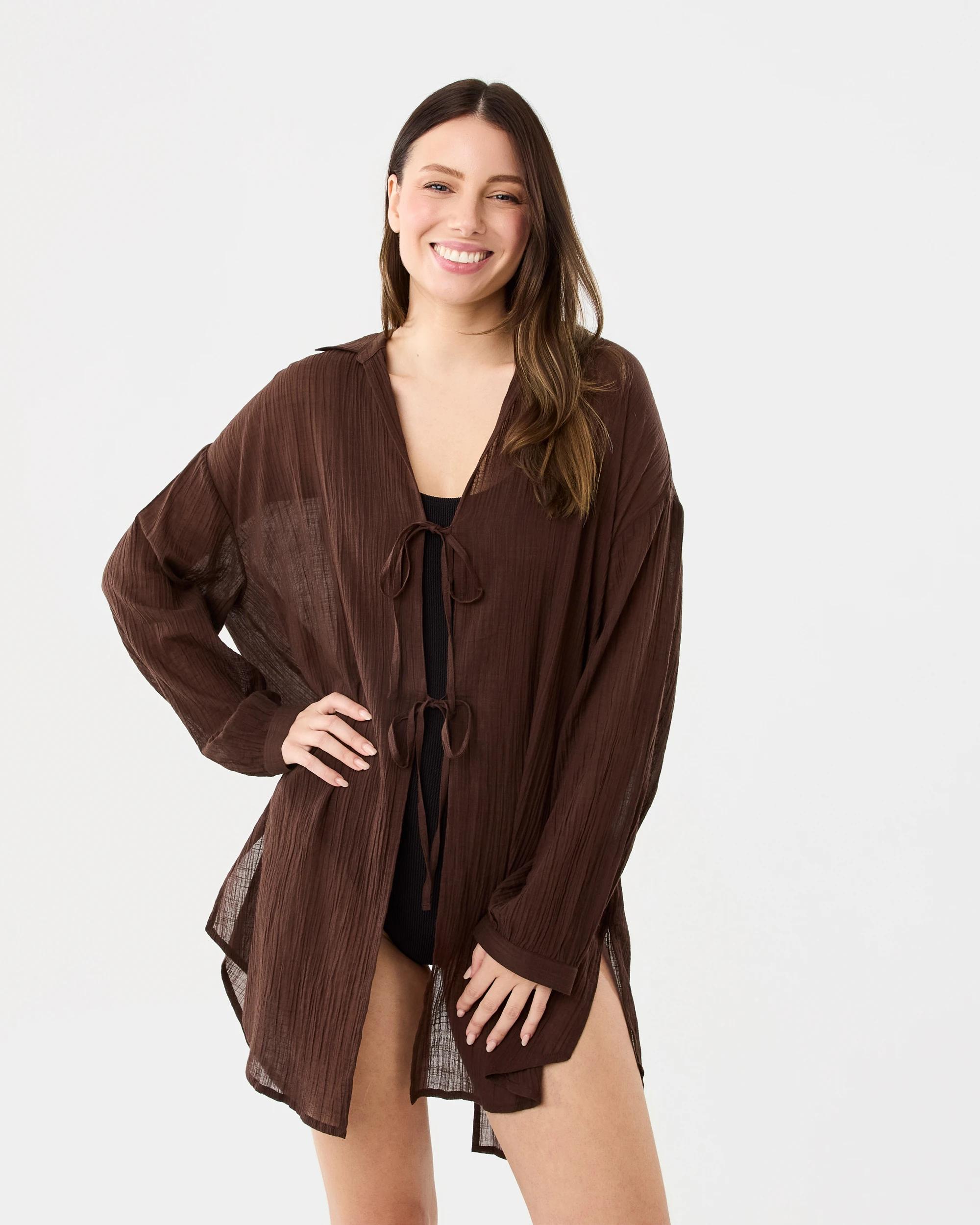1 Tie Up Beach Shirt Melt Brown, 1 of 9