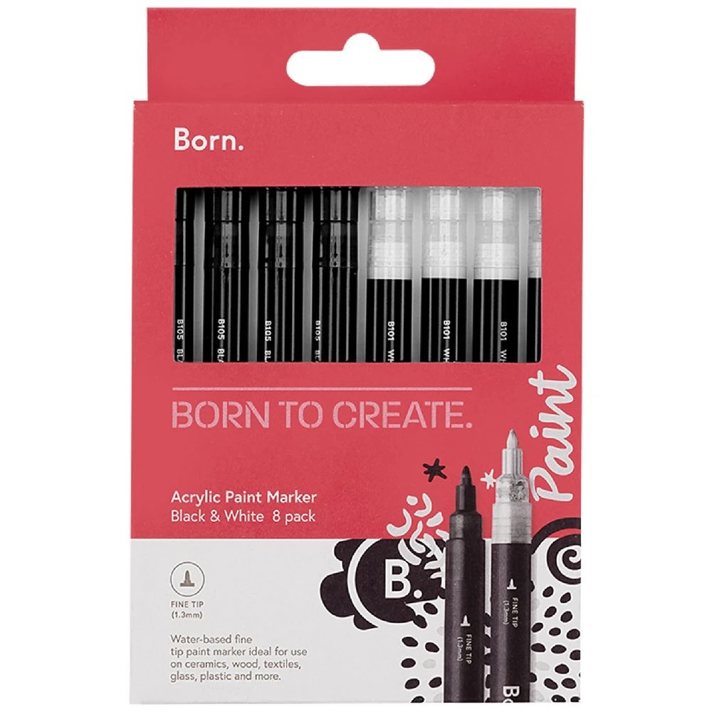 3 Born Acrylic Paint Marker 1.3mm Black/White 8 Pack, 3 of 4