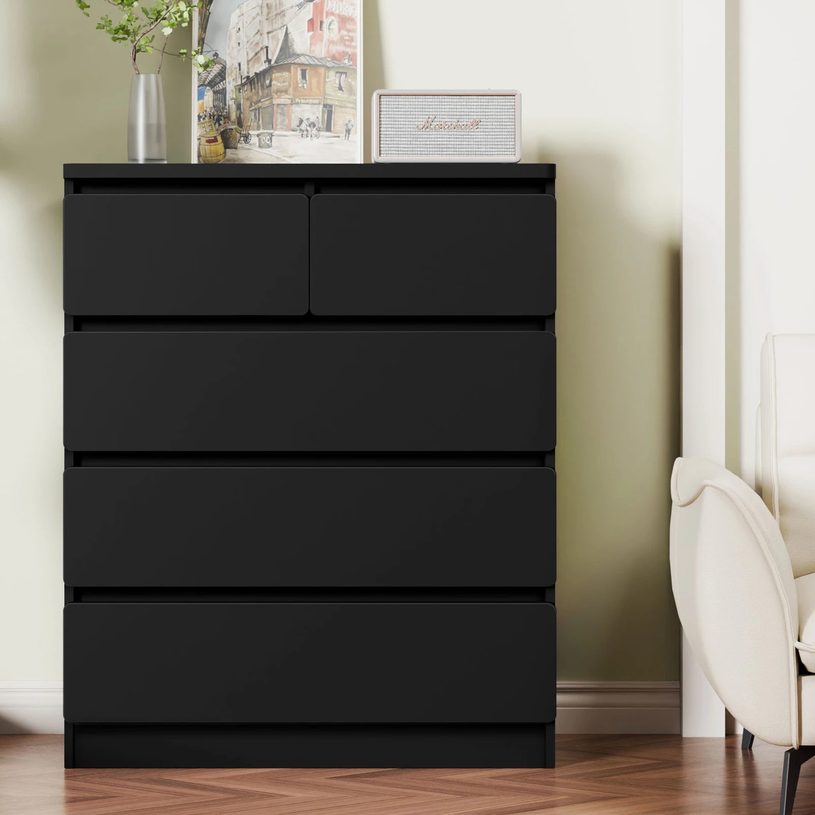 9 Alfordson 5 Chest of Drawers Minimalist Storage Cabinet Dresser - Black, 9 of 10