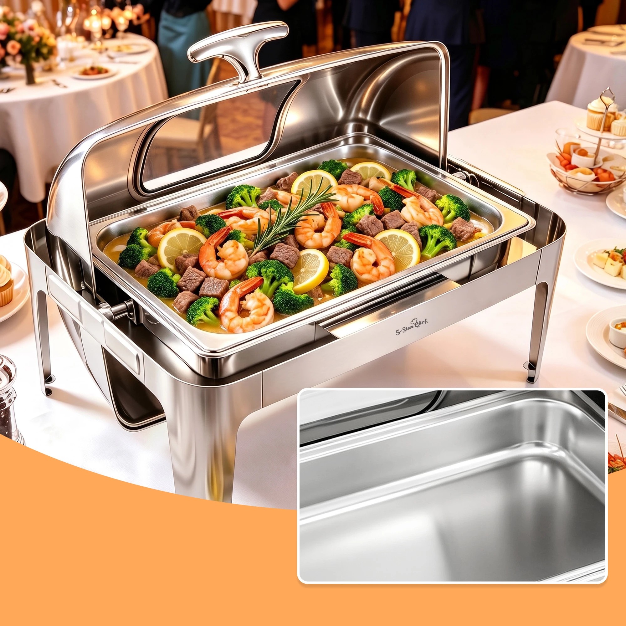6 5-Star Chef 9L Chafing Dish Buffet Warmer Food Warmer Catering Server - Silver, 6 of 10