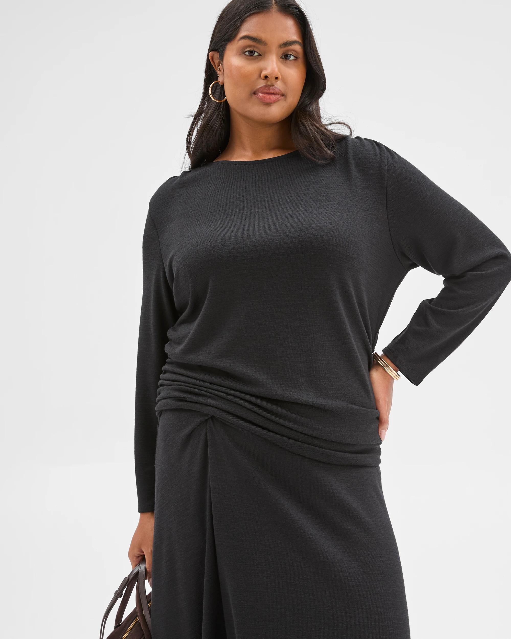 1 Target Curve Plus Size Long Sleeve Drape Knit Top BLACK, 1 of 6