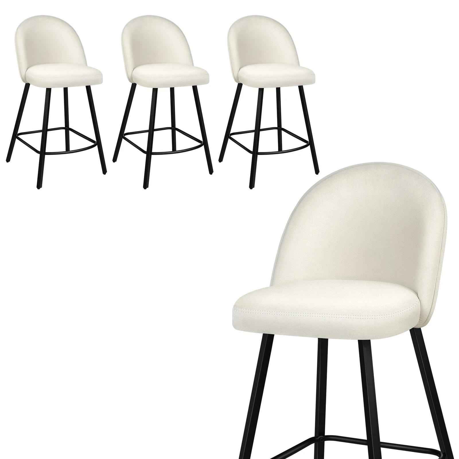 1 Alfordson 4x Bar Stools Velvet Chair - White, 1 of 9