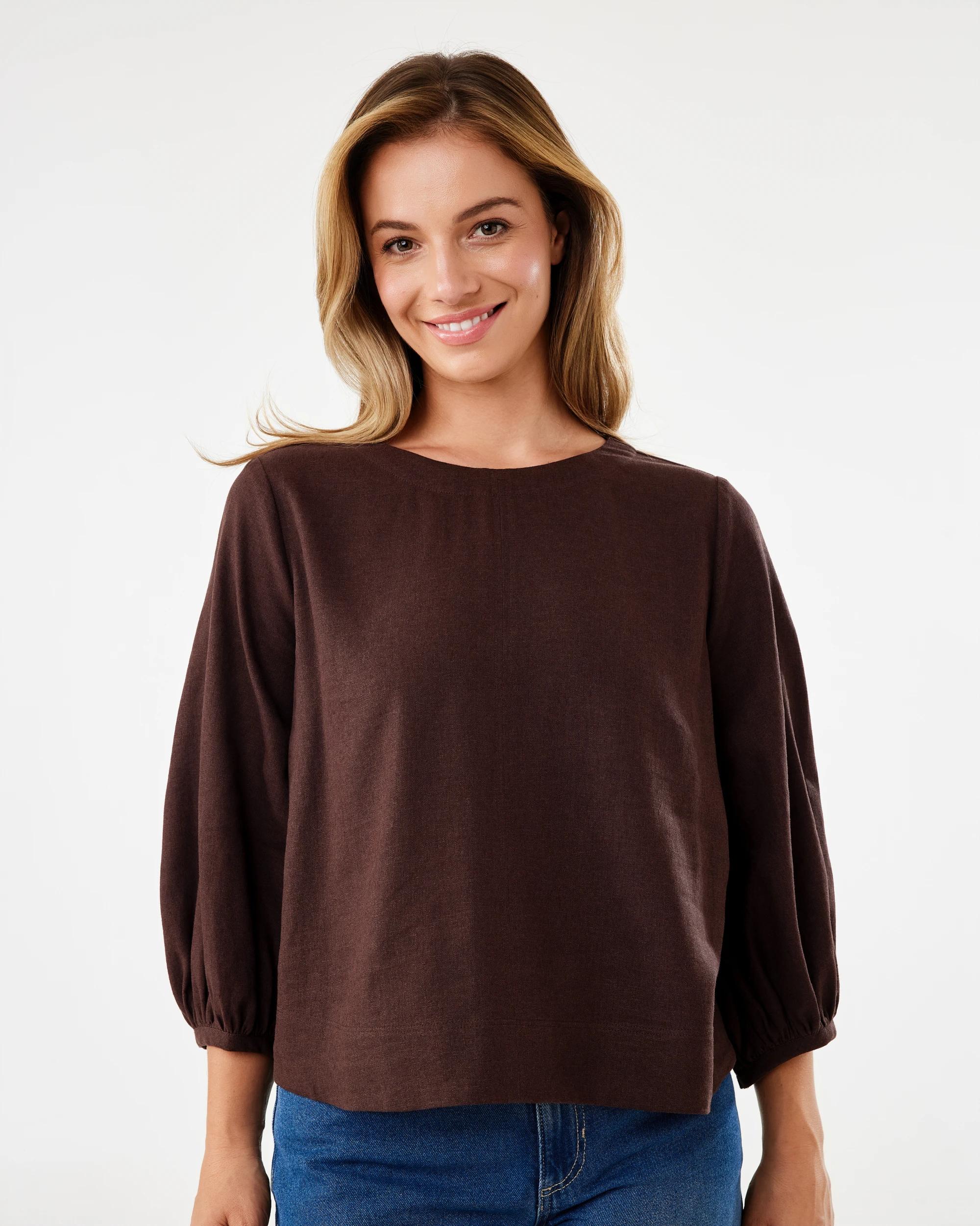 1 Long Sleeve Lined Blend Top Melt Brown, 1 of 6