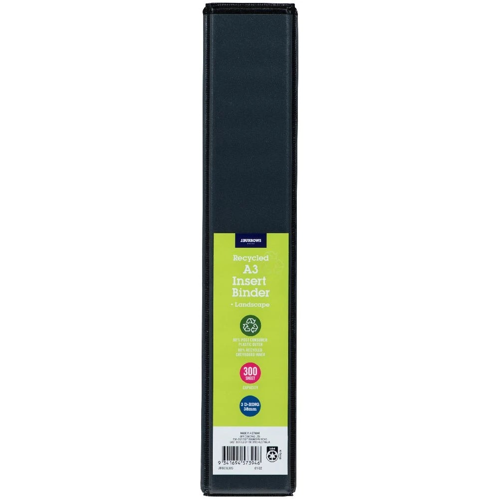 2 J.Burrows A3 Insert Binder 3 D-Ring 38mm Black, 2 of 4