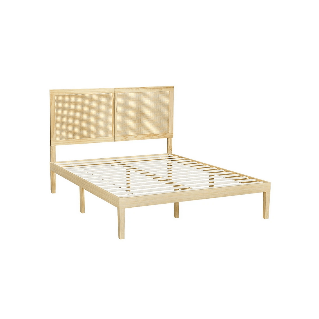 2 Artiss Bed Frame Queen Size with Rattan Headboard Wooden Bed Base BRUNO - Multi, 2 of 7