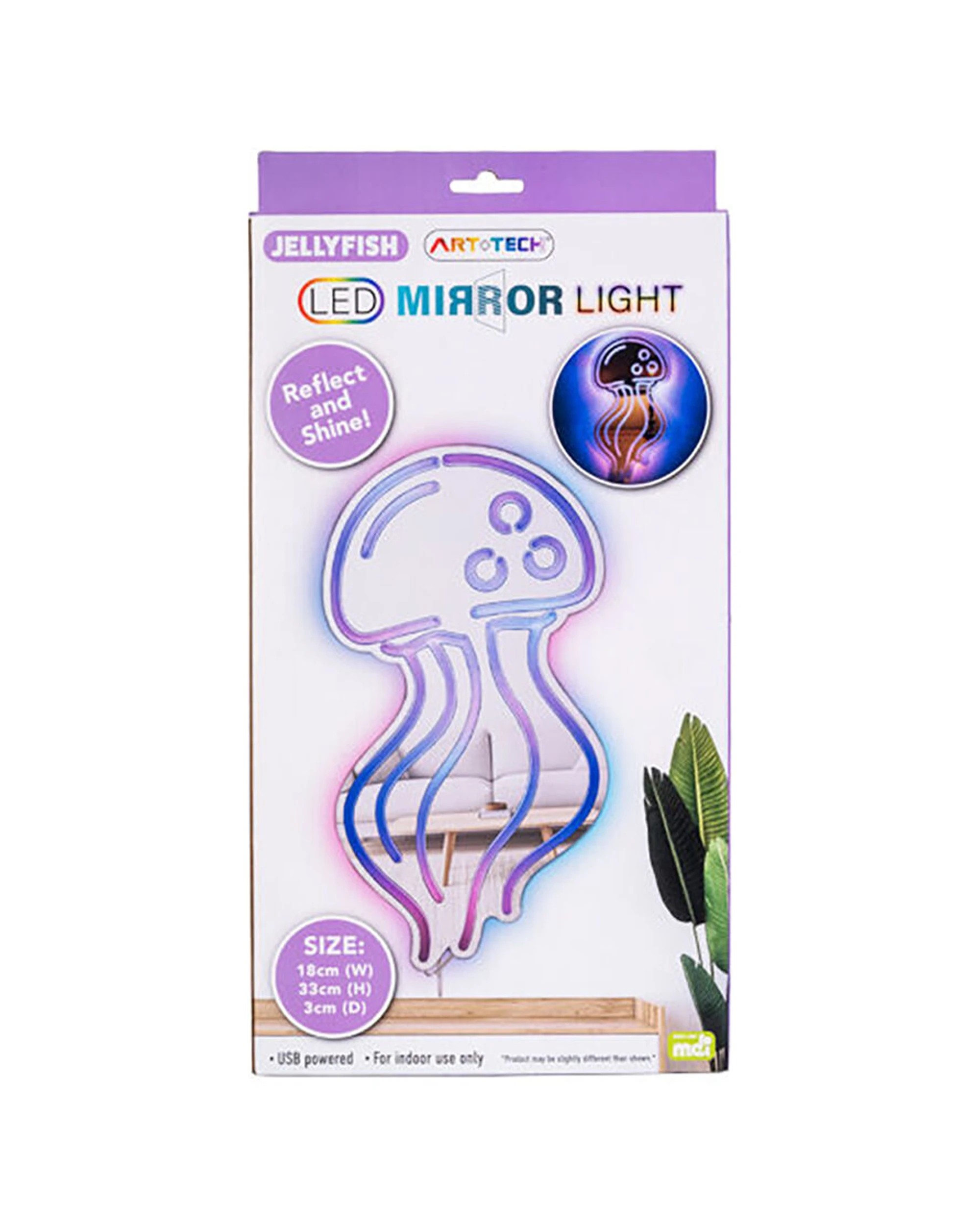 4 Art Tech LED Mirror Wall Light Jellyfish Ocean Theme Decor USB Powered 18x33cm - Grey, 4 of 4