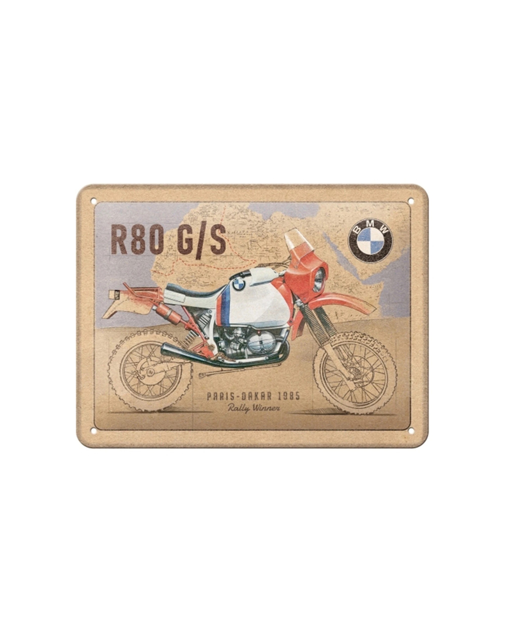 1 Nostalgic-Art 15x20cm Small Metal Sign - BMW R80 G S Paris Dakar - Brown, 1 of 1