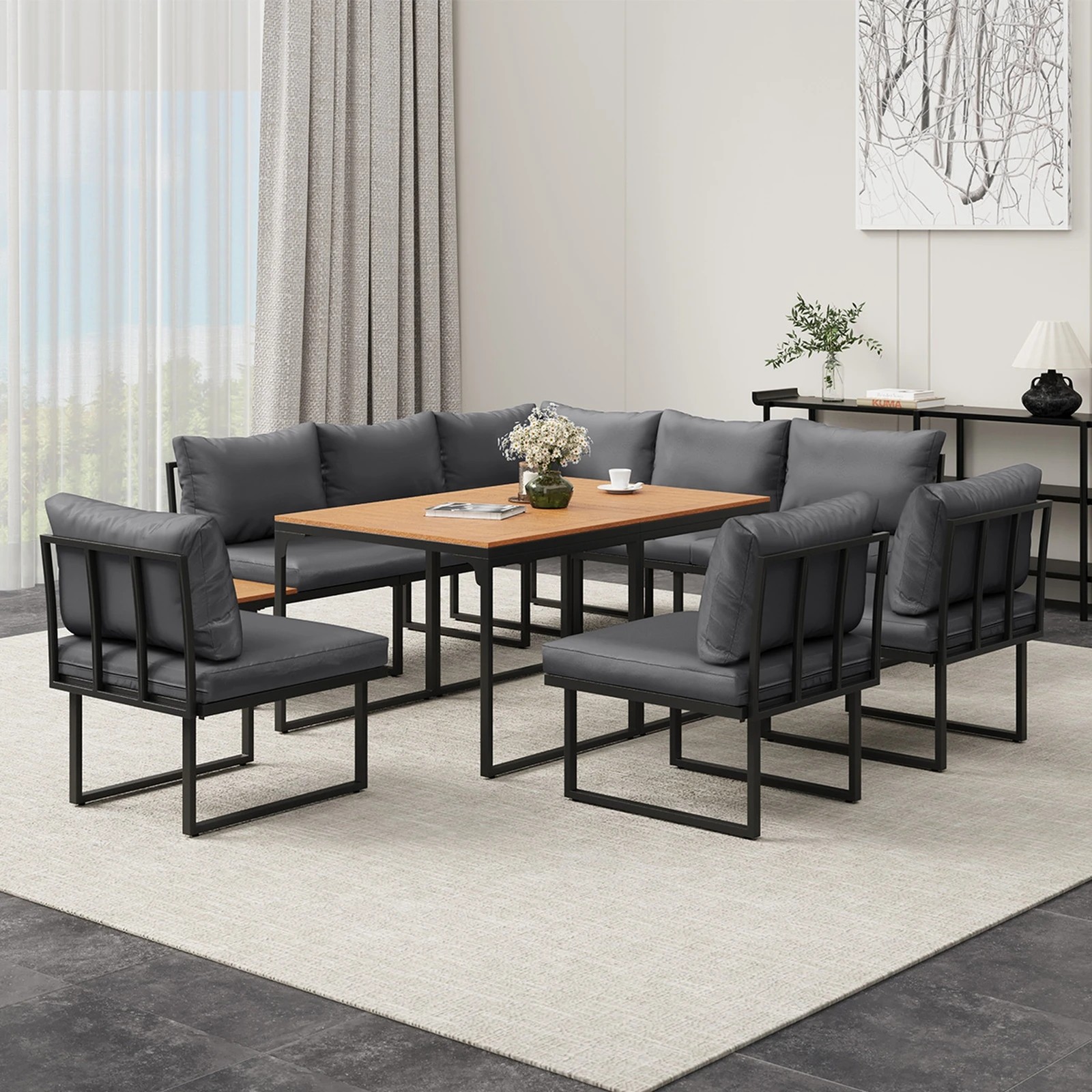 4 Livsip 8 Seater Outdoor Dining Sofa Set Lounge Furniture with Side Table - Multi, 4 of 8