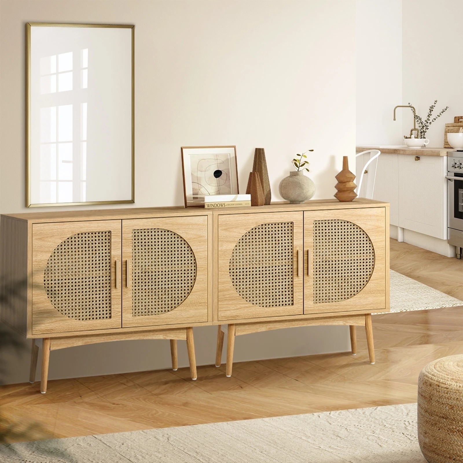 3 Oikiture Buffet Sideboard Rattan Storage Cabinet
 - Natural, 3 of 10