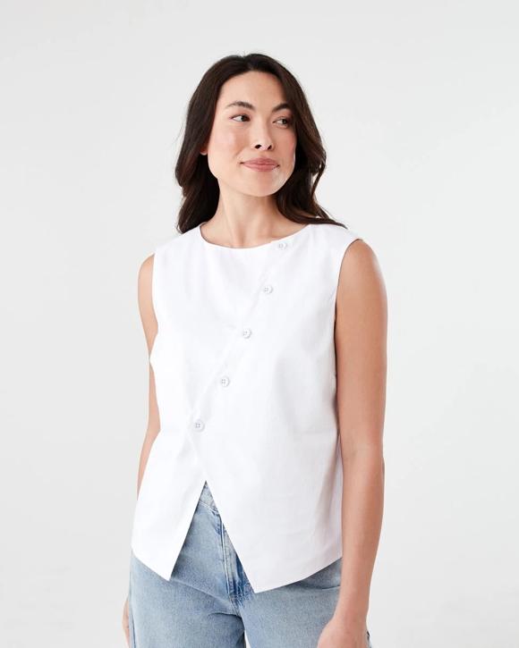 Sleeveless Asymmetrical Button Through Vest