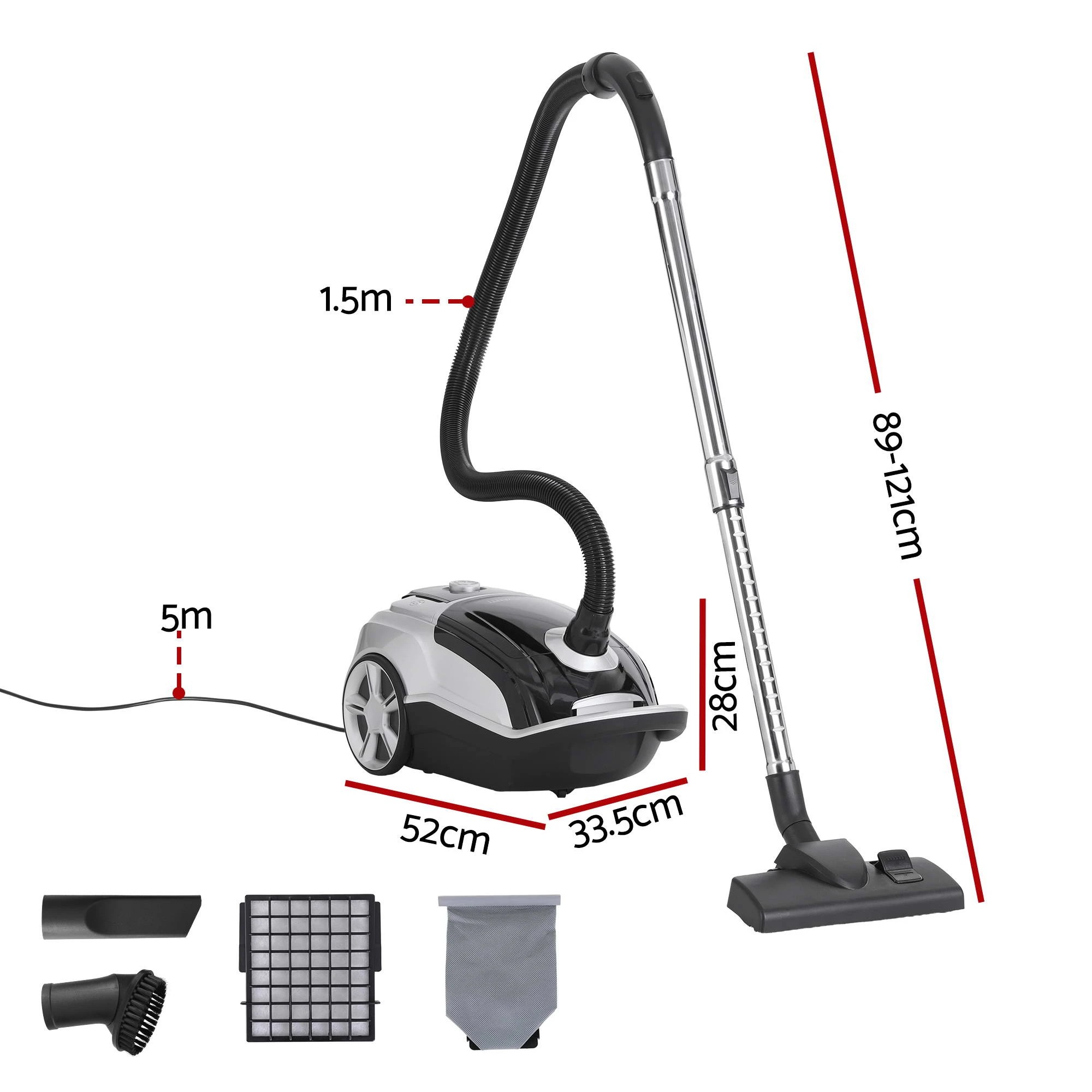 4 DEVANTI Bagged Vacuum Cleaner Powerful Suction for Carpet Wood Tile Floor - Black, 4 of 8