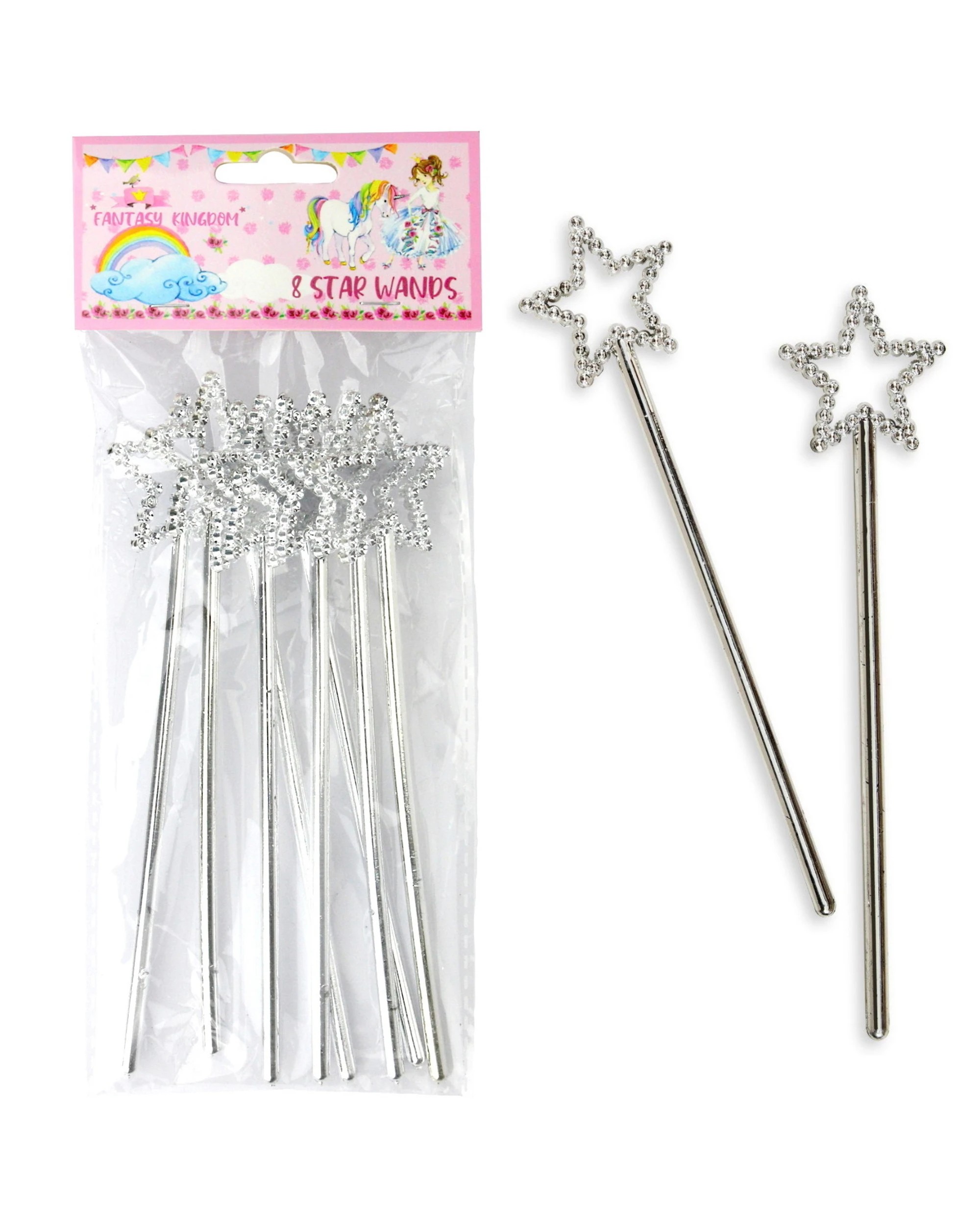 1 Party Planet Silver Plastic Star Wands Pack of 8, 1 of 2