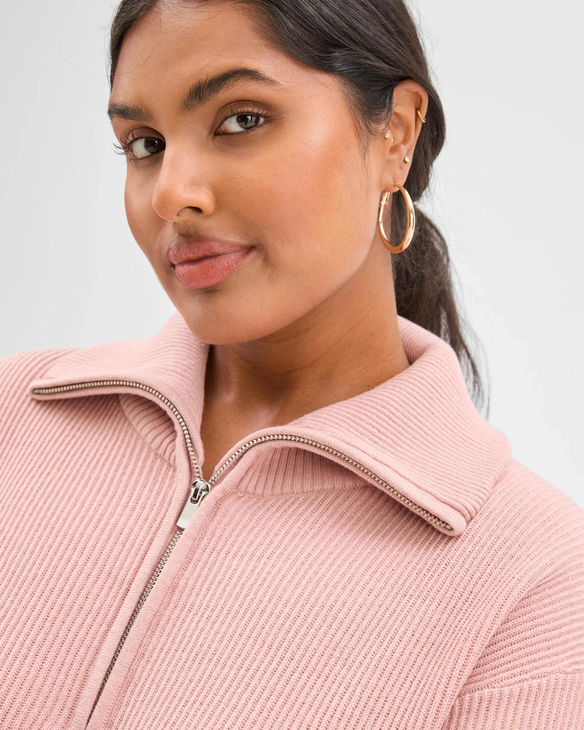 6 Target Curve Plus Size Australian Cotton Blend 1/4 Zip Jumper BLUSH, 6 of 7